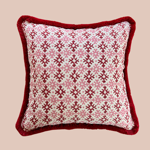 Hemant Pink & Red Geometric Print with Red Fringe