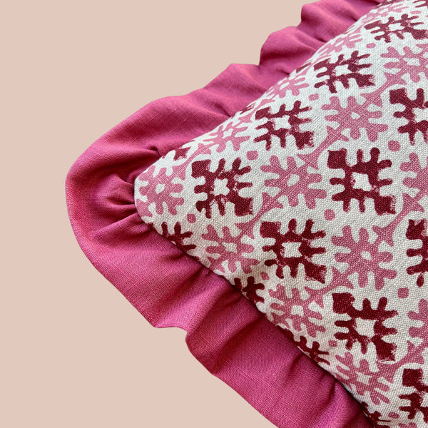 Hemant Pink & Red Geometric Print with Pink Ruffle - Oblong