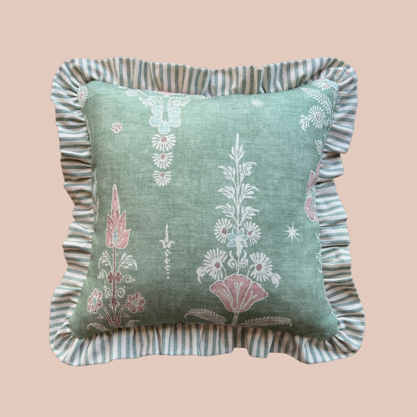 Citadel Floral Print in Green with Striped Ruffle