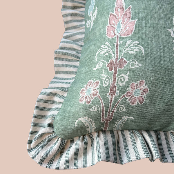 Citadel Floral Print in Green with Striped Ruffle
