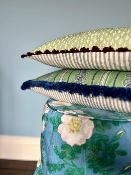 Menerbes Stripe in Green and Blue with Blue Fringe
