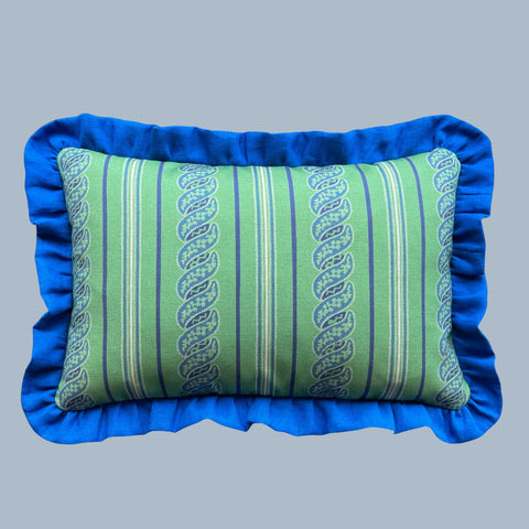 Menerbes Stripe in Green and Blue with Blue Ruffle