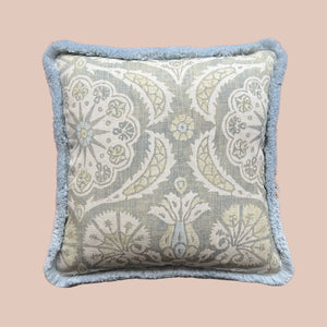 Pasha Print Cushion with Light Blue Fringe