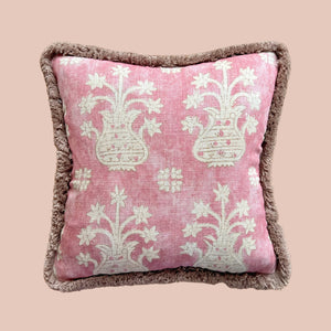 Pink Artemis Cushion with Taupe Fringe