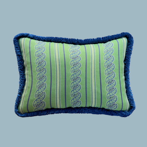 Menerbes Stripe in Green and Blue with Blue Fringe