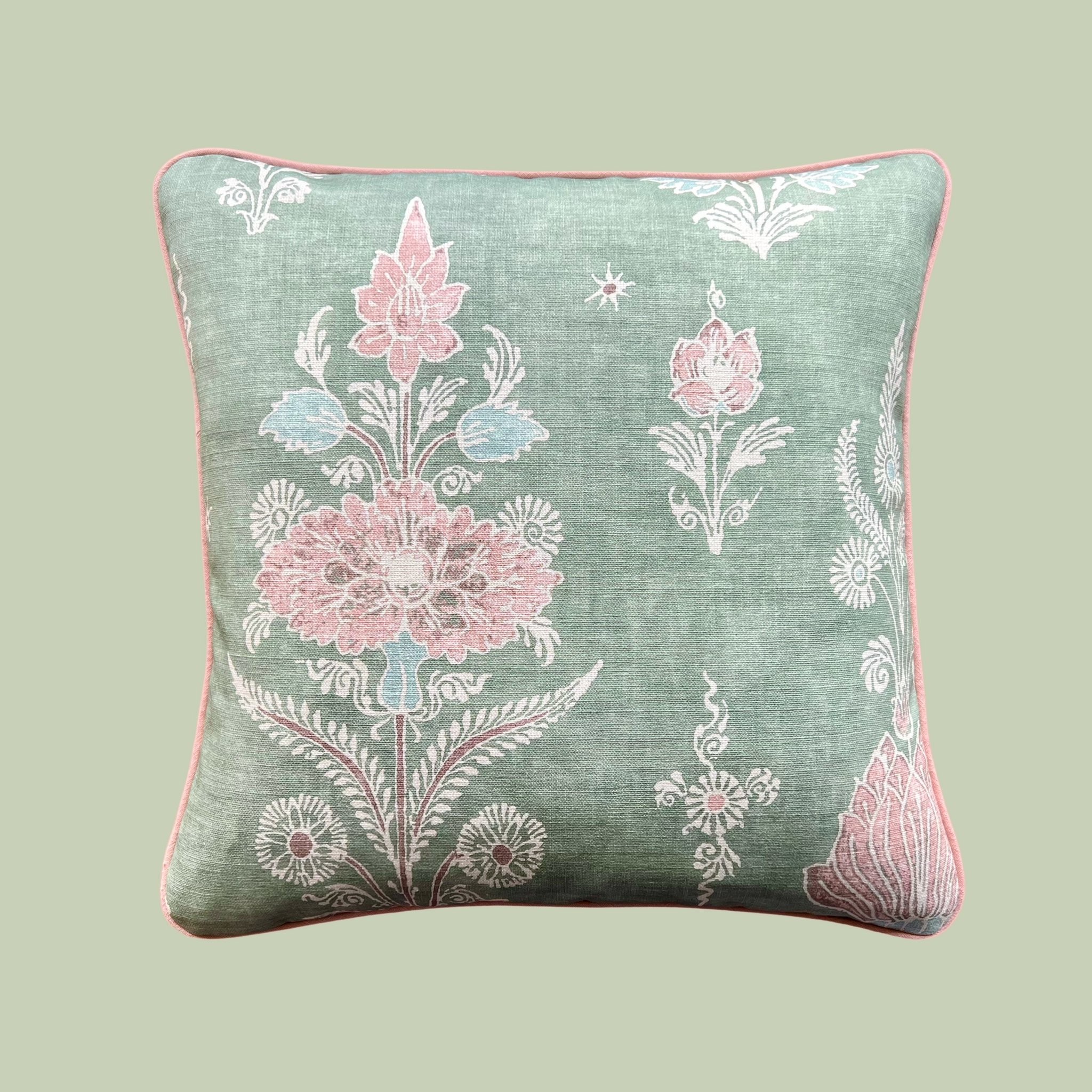 Citadel Floral Print in Green with Light Pink Piping